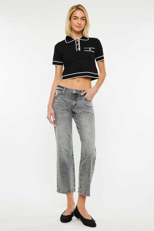 Kancan Chai Mid Rise Cropped Straight Jeans In Grey Wash
