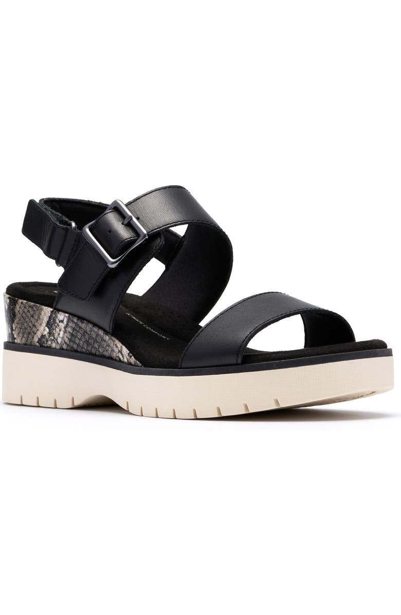 Clarks<sup>®</sup> Diaz Rose Wedge Sandal, Main, color, Black Combi