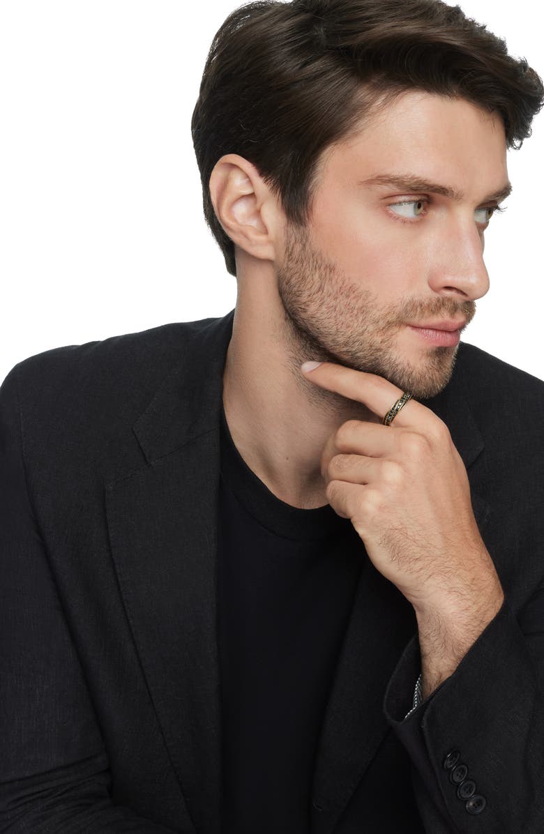 David Yurman Cable Edge Band Ring in Recycled 18K Yellow Gold with Pavé Black Diamonds, Alternate, color,