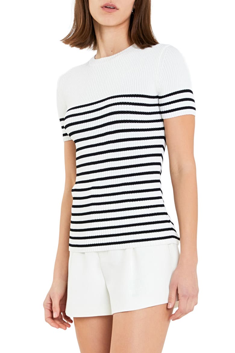 Stripe Rib Sweater, Alternate, color, WHITE/ BLACK