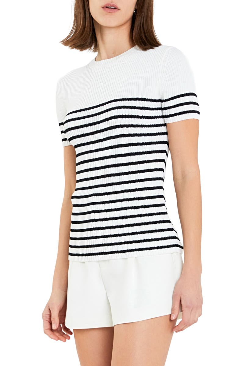 English Factory Stripe Rib Sweater, Alternate, color, White/ Black