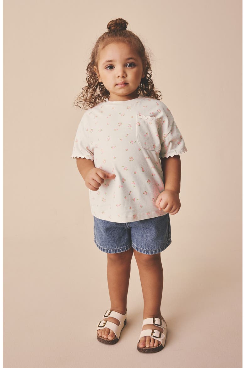 Kids' Ditsy Floral Rickrack Trim Cotton T-Shirt, Alternate, color, NEUTRAL