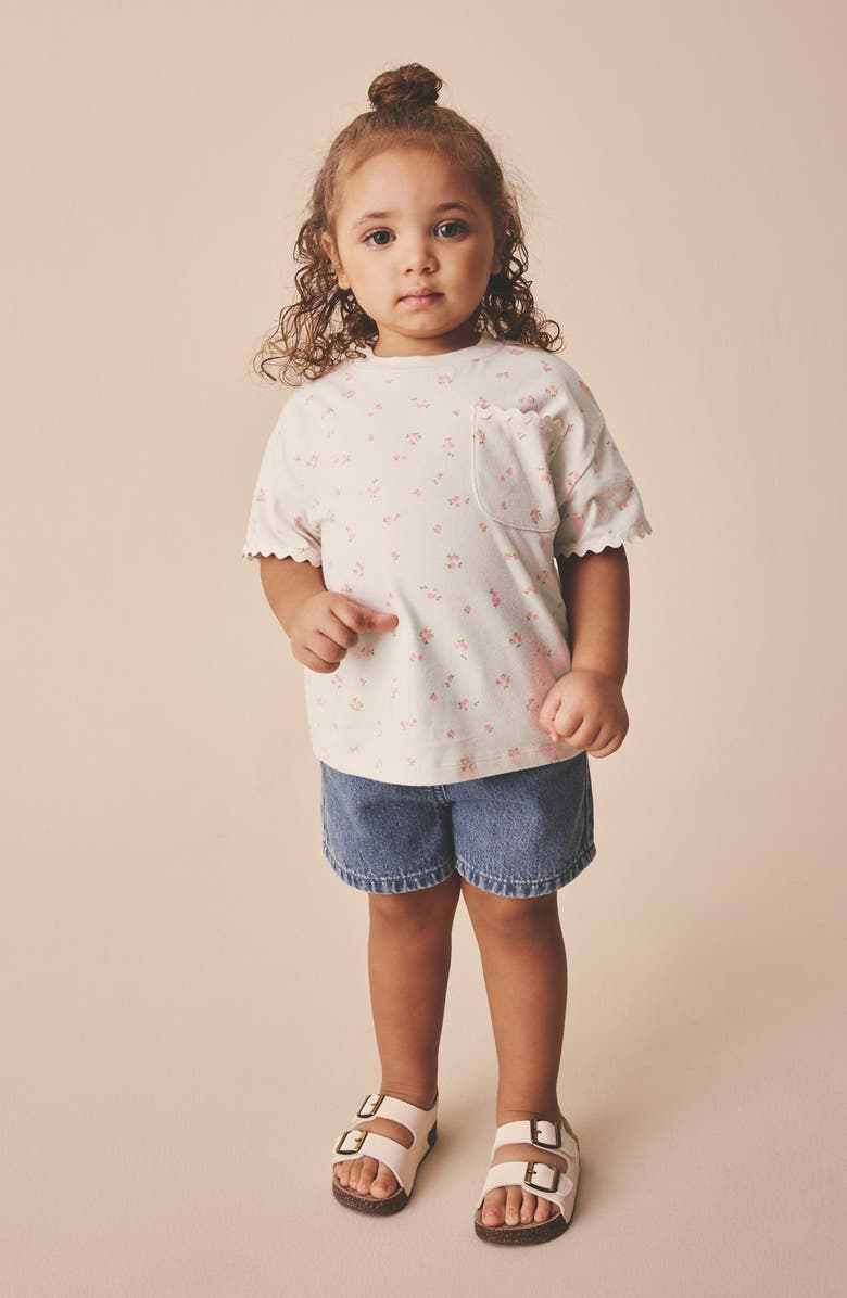 NEXT Kids' Ditsy Floral Rickrack Trim Cotton T-Shirt, Alternate, color, Neutral