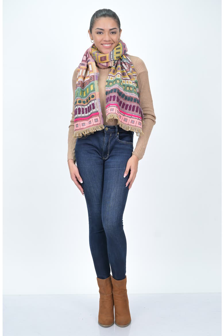 Embroidered Cotton & Wool Fringe Scarf, Alternate, color, MOSS GREEN