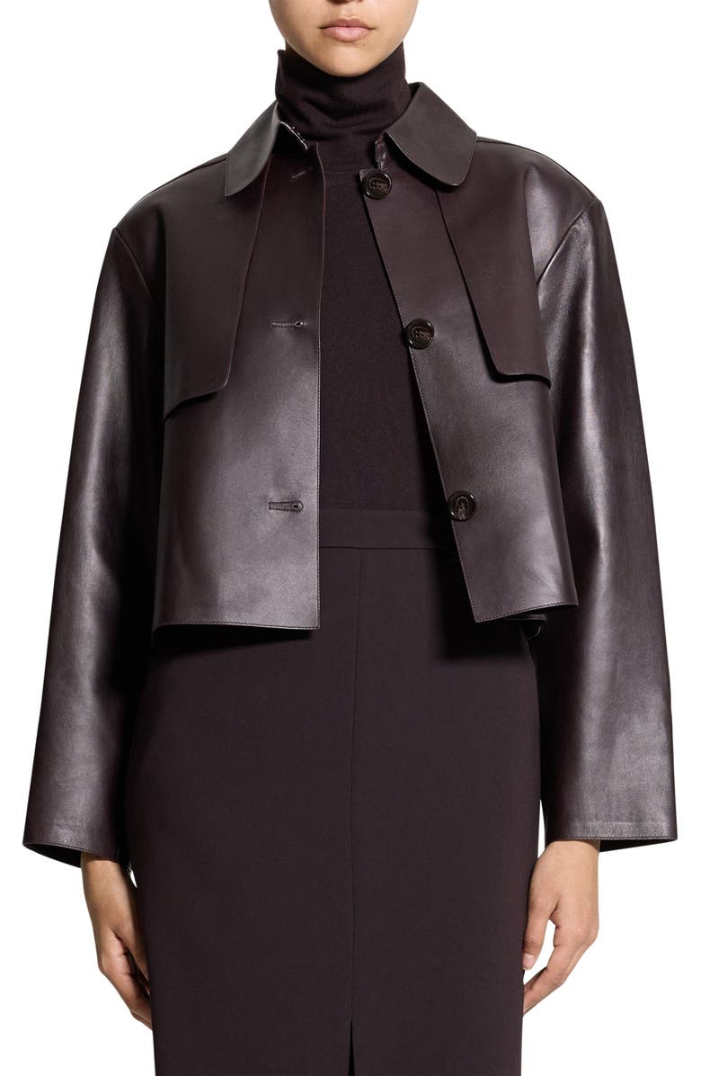Theory Crop Leather Jacket, Alternate, color, Cacao - Daj