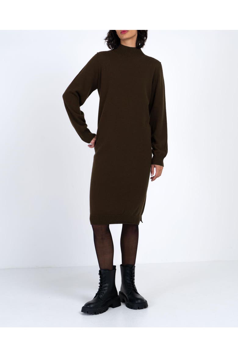 Turtle Neck Knitted Dress, Alternate, color, Chocolate