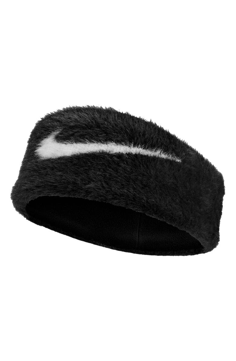 Nike Plush Faux Fur Headband, Main, color, Black/ White