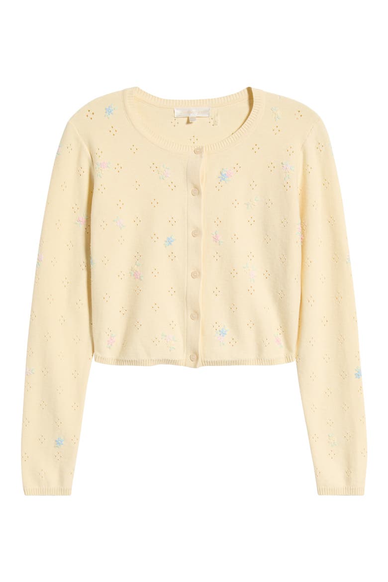 Paelynn Floral Embroidered Pointelle Cardigan, Alternate, color, DAYLILY