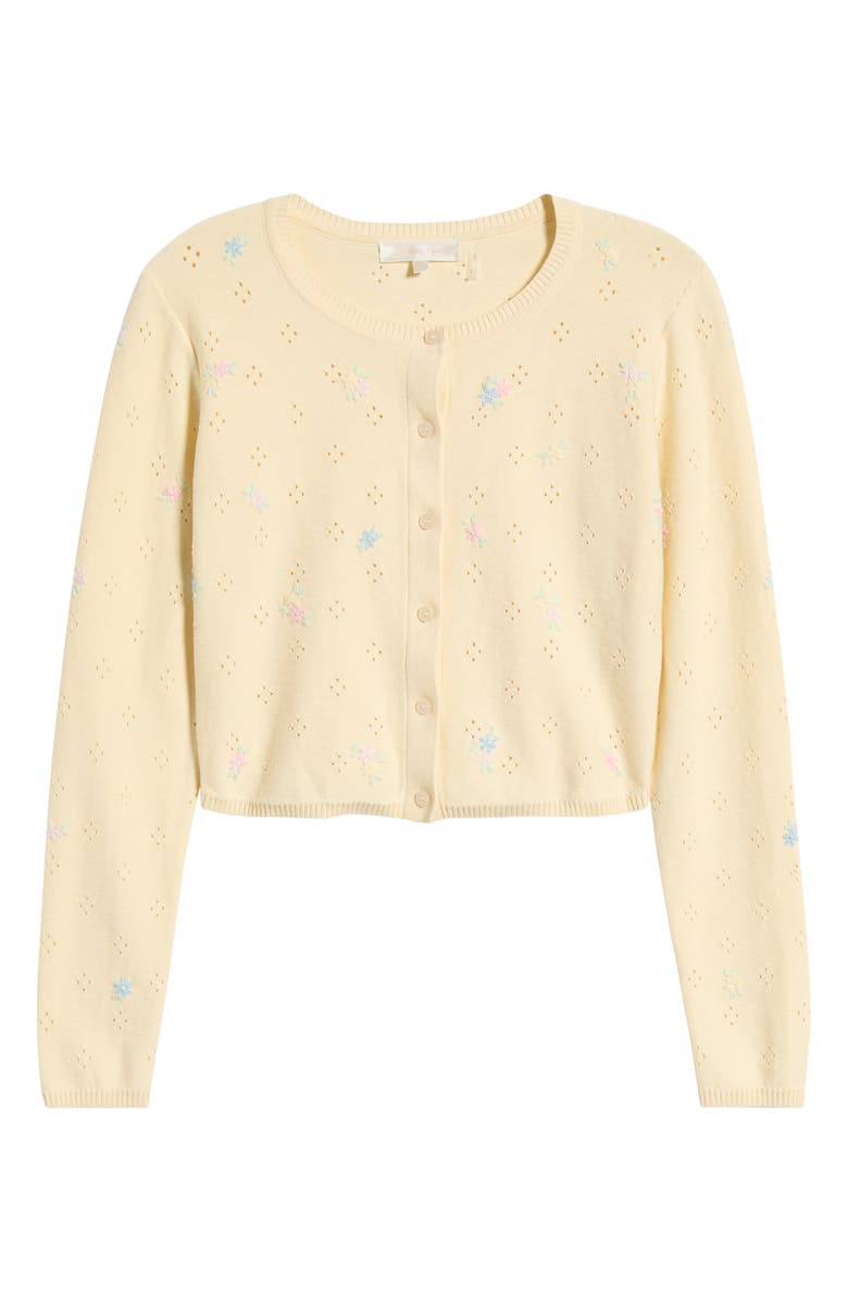 LoveShackFancy Paelynn Floral Embroidered Pointelle Cardigan, Alternate, color, Daylily