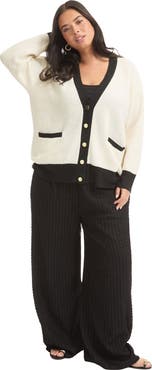 June + Vie Contrast V-Neck Cardigan