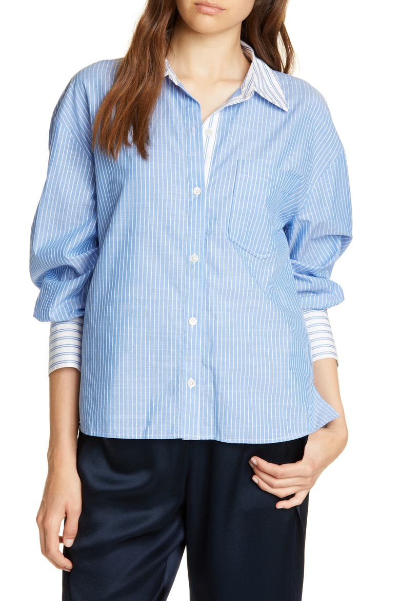 Drusilla Pinstripe Shirt, Main, color, FRENCH CHAMBRAY