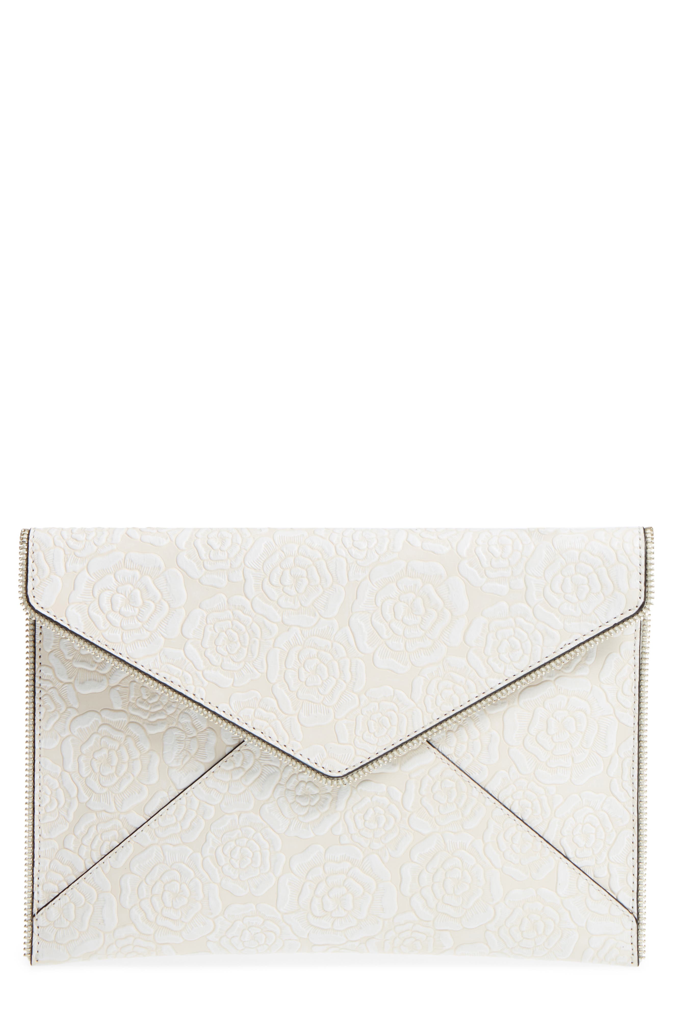 Leo Tooled Leather Clutch, Main, color, BIANCO