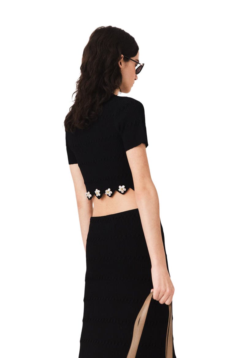 Cardigan with floral jewel details, Alternate, color, Black