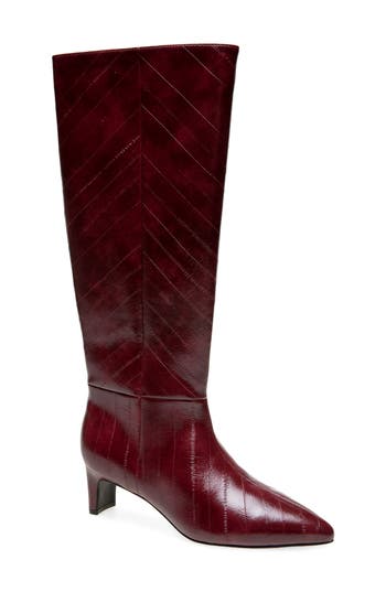 Reaction Kenneth Cole Boysen Embossed Faux Leather Knee High Boot In Cabernet Eel