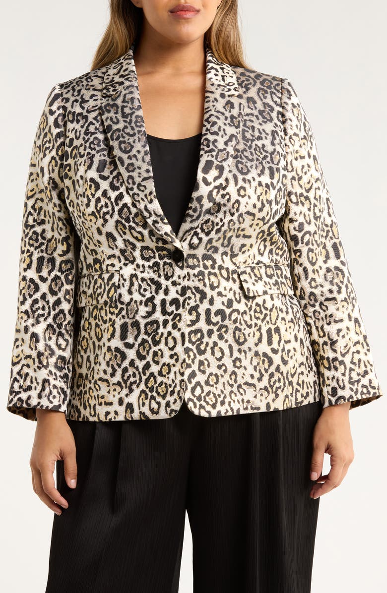 Tahari ASL Leopard Metallic Blazer, Alternate, color, Gold Leopard