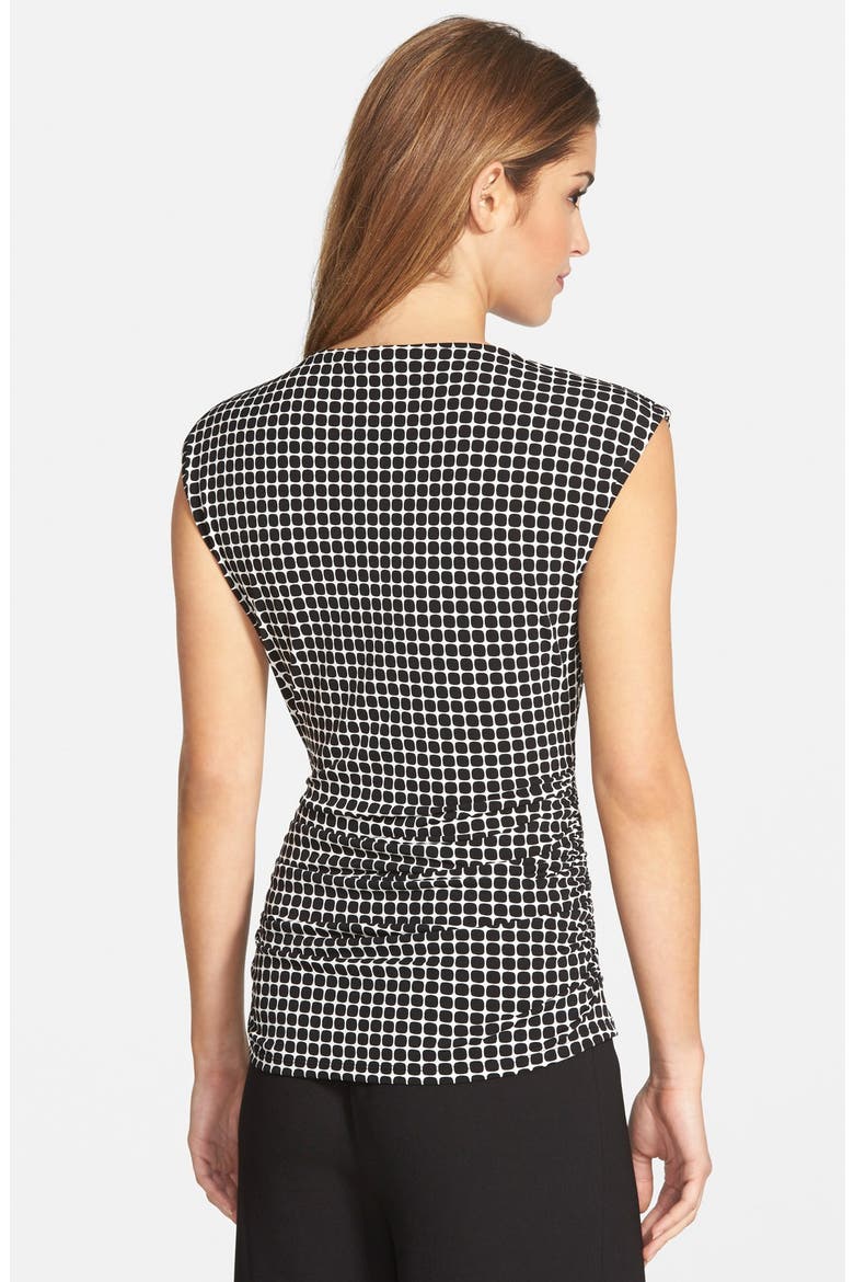 'Graphic Boxes' Hardware Detail Print Keyhole Neck Cap Sleeve Top, Alternate, color, RICH BLACK