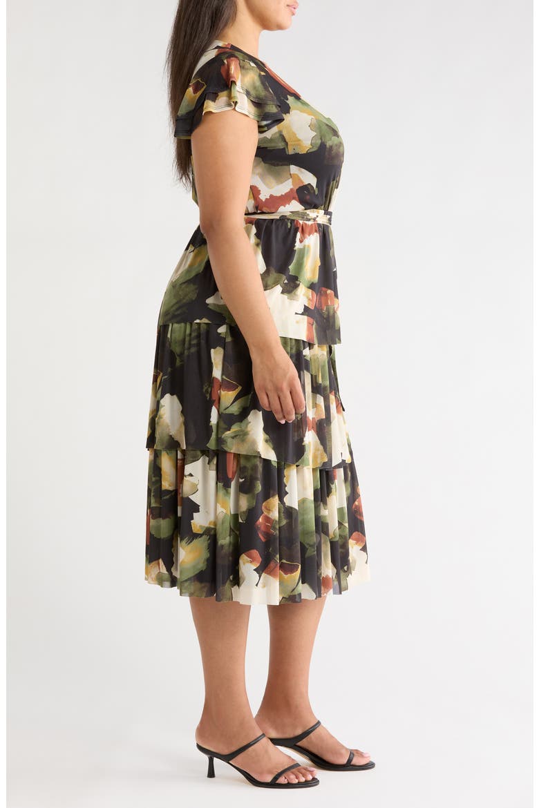 Flutter Sleeve Tiered Midi Dress, Alternate, color, LG ABSTRACT FRESCO X
