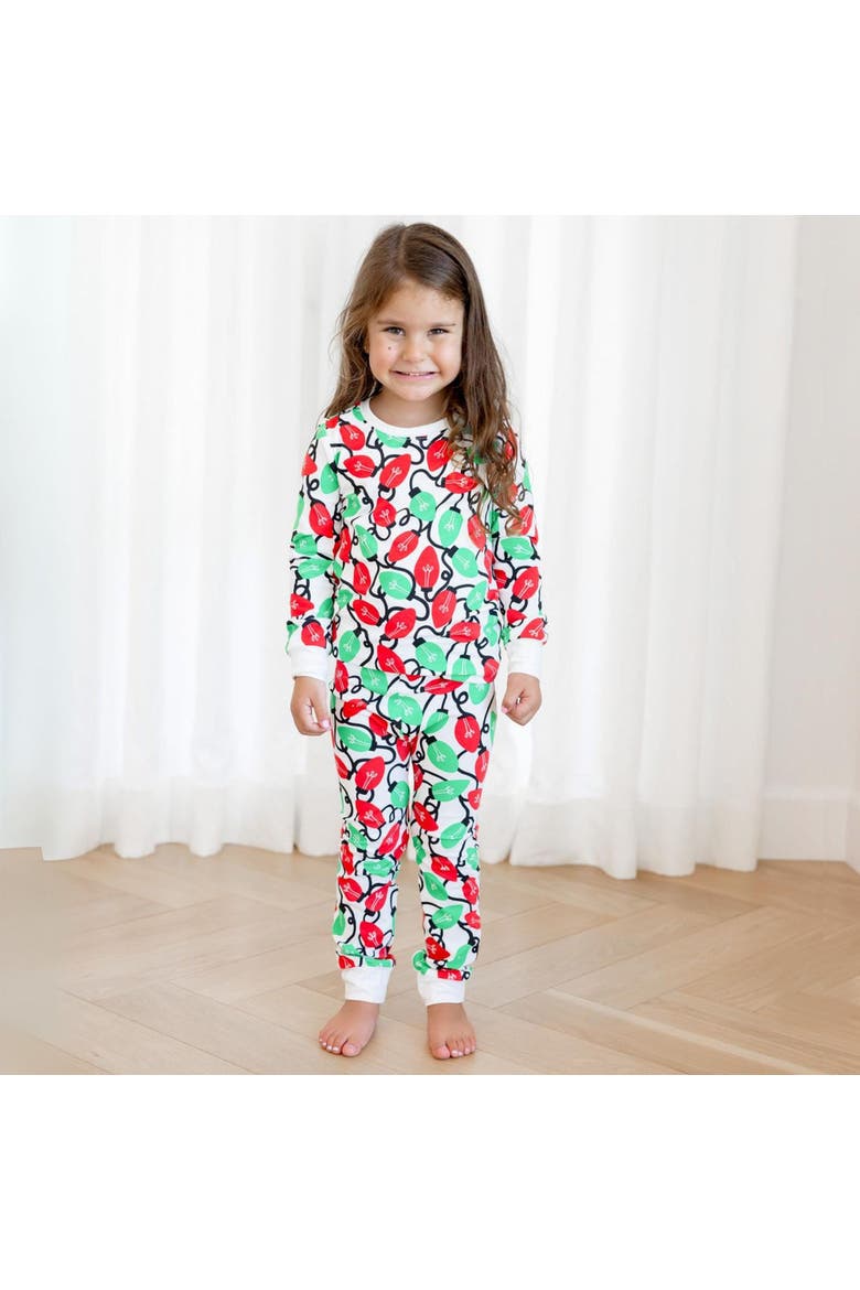 Kids Organic Two-Piece Pajama Set - Holiday Lights, Alternate, color, Red & Pink Hearts