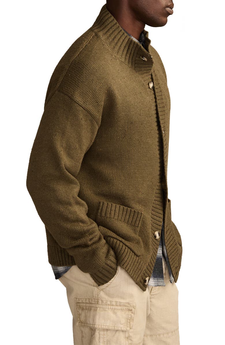 Lucky Brand Nep Mock Neck Cardigan, Alternate, color, Dark Olive