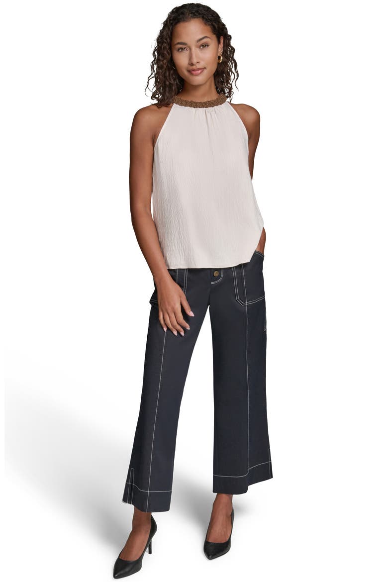 Embellished Neck Sleeveless Top, Alternate, color, BISQUE