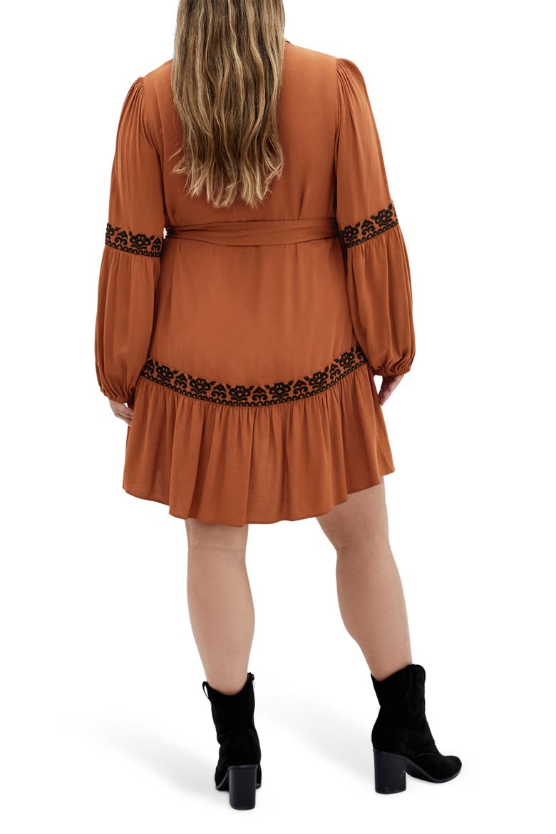 Marlie Long Sleeve Embroidered Minidress, Alternate, color, CARAMEL