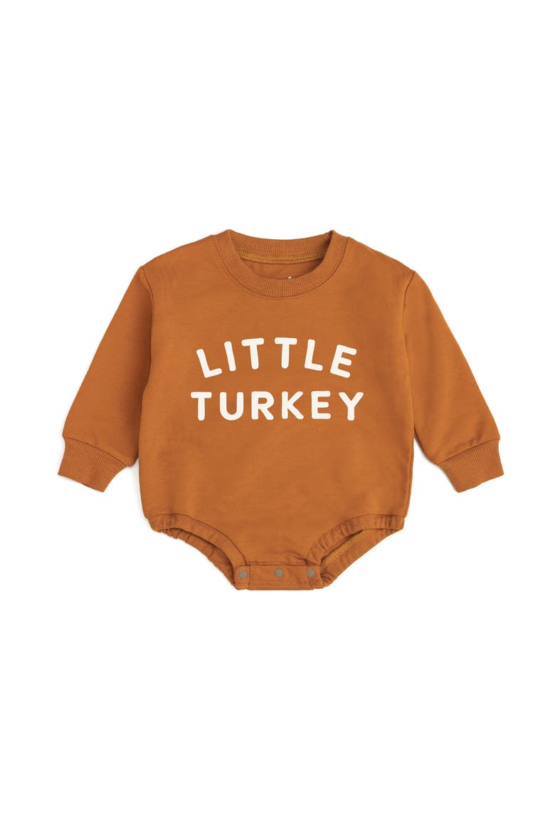 Little Turkey Thanksgiving Long Sleeve Romper, Main, color, Burnt Orange