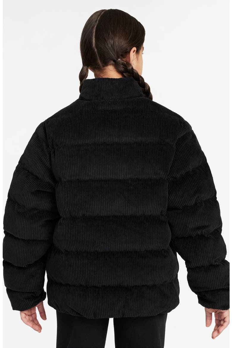 Kids' Swoosh Quilted Corduroy Puffer Jacket, Alternate, color, BLACK/ WHITE