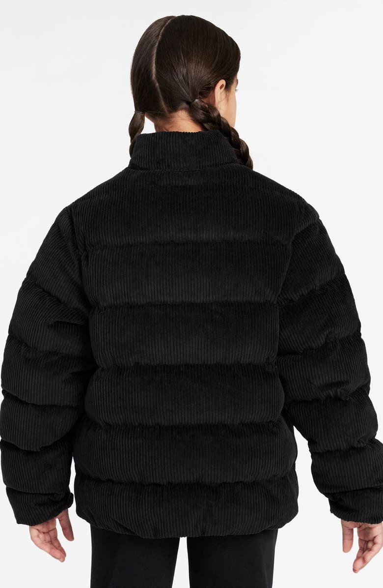 Nike Kids' Swoosh Quilted Corduroy Puffer Jacket, Alternate, color, Black/ White