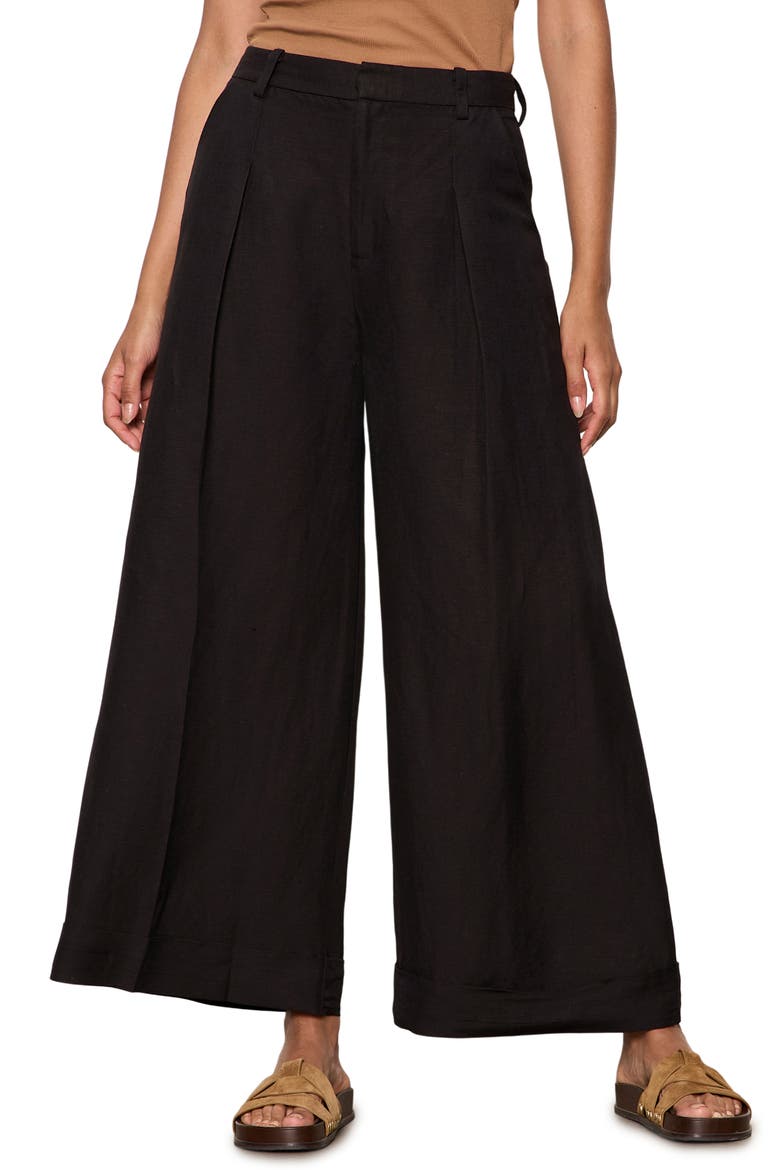 Terrace Linen Blend Wide Leg Pants, Main, color, BLACK