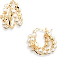 Tory Burch Kira Faux Pearl Triple Row Hoop Earrings