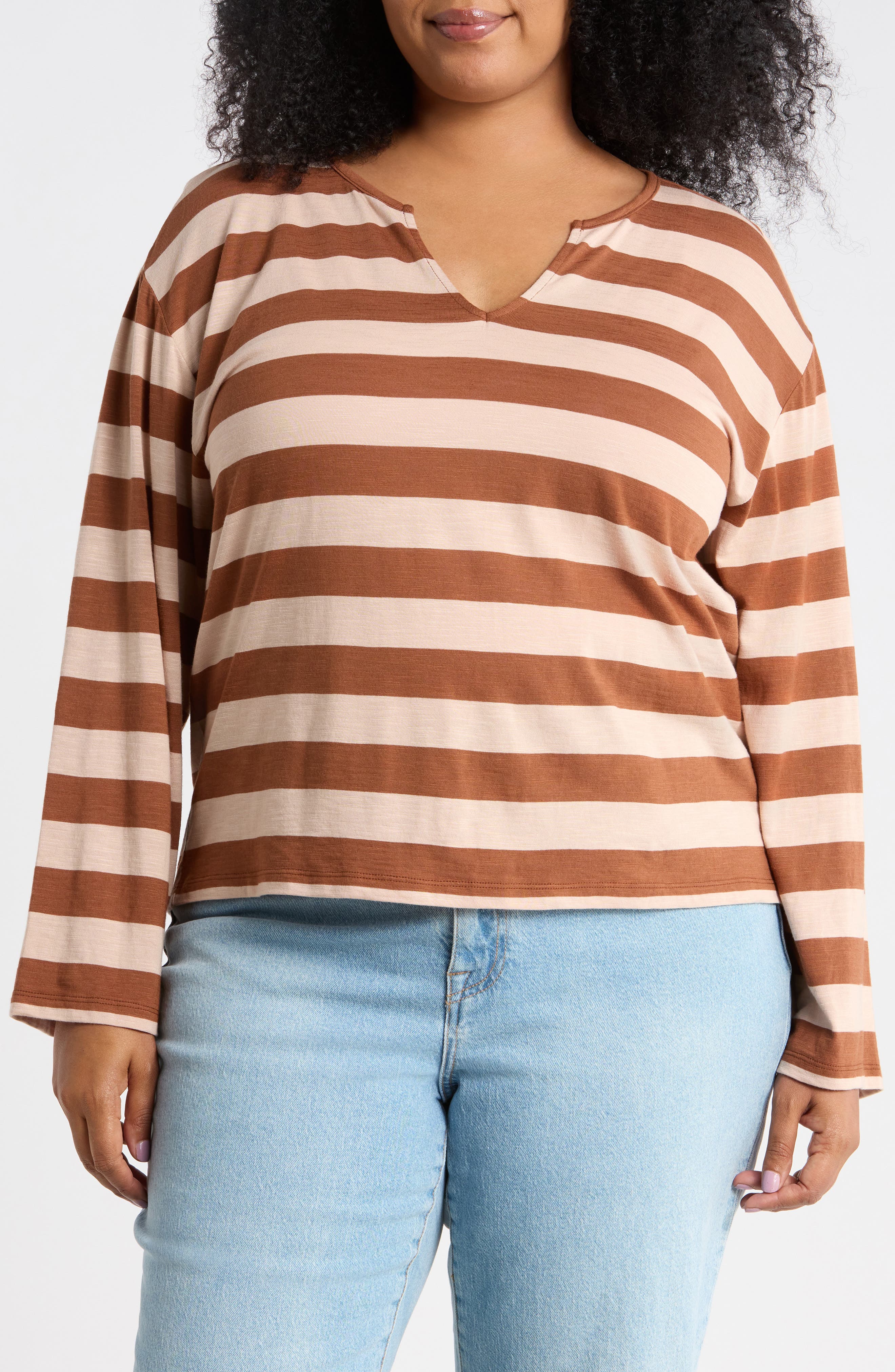 Relaxed Notch Neck Striped Tee