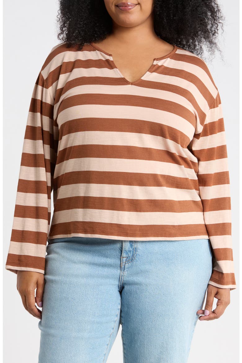 Relaxed Notch Neck Striped Tee, Main, color, CLOVE BROWN STRIPE