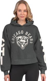 STARTER Women's Starter  Heather Charcoal Chicago Bears Star Player Cropped Fleece Pullover Hoodie