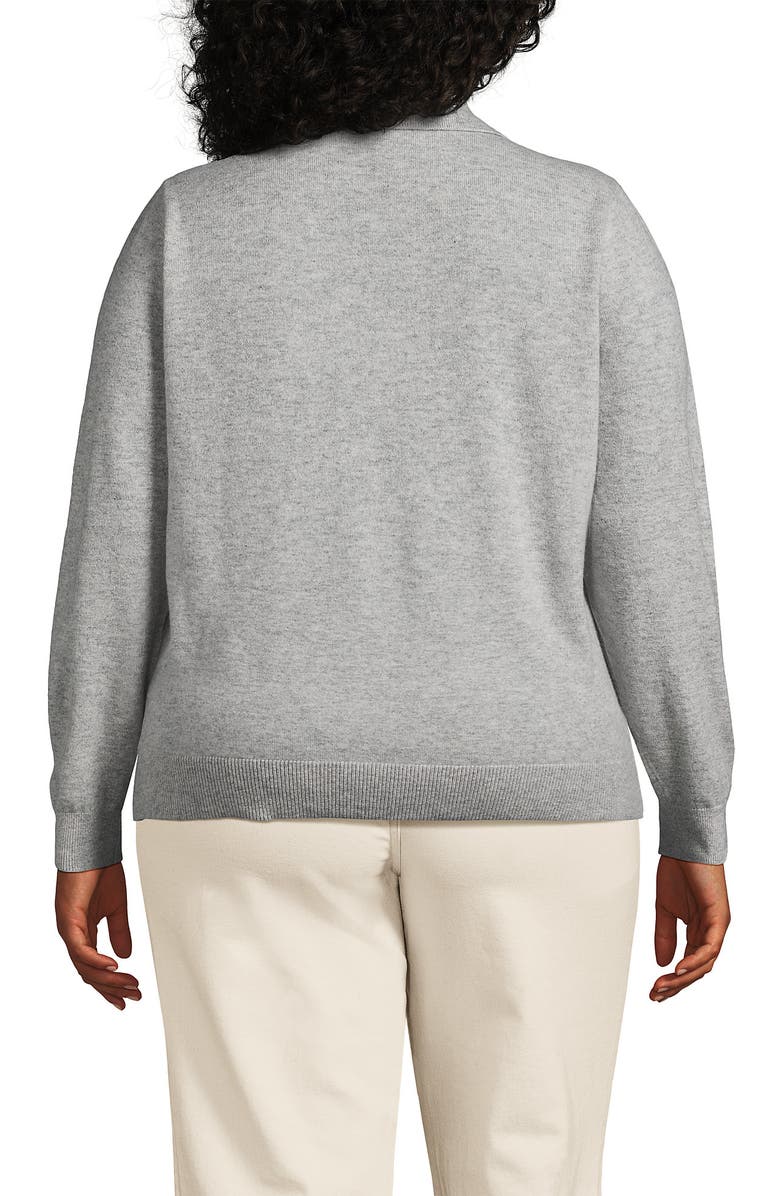 Lands' End Cashmere Johnny Collar Sweater, Alternate, color, Light Gray Heather
