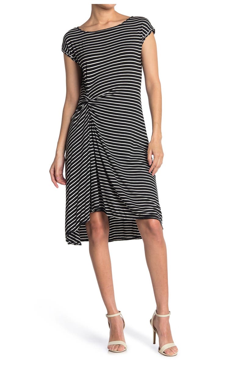 MAX STUDIO Short Sleeve Stripe Print Dress, Main, color, 