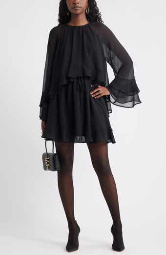 Treasure & Bond Tiered Long Sleeve Chiffon Minidress