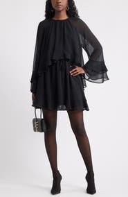 Treasure & Bond Tiered Long Sleeve Chiffon Minidress