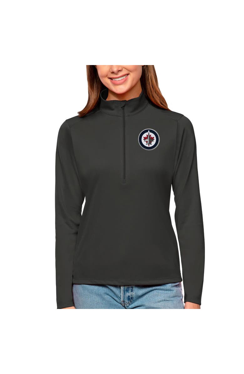 ANTIGUA Women's Antigua Charcoal Winnipeg Jets Tribute Quarter-Zip Pullover Top, Main, color, 