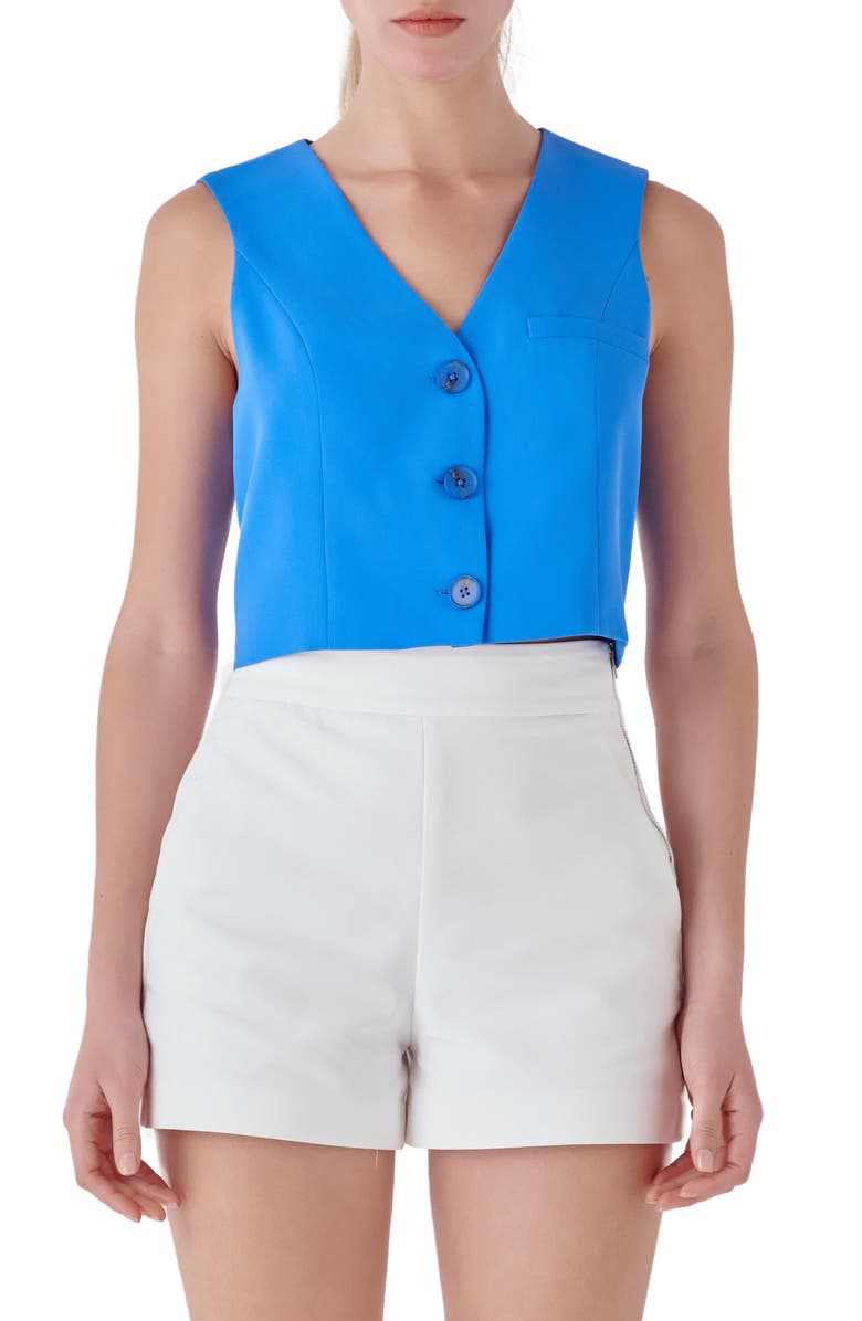 Endless Rose Button-Up Crop Vest, Main, color, Ocean Blue