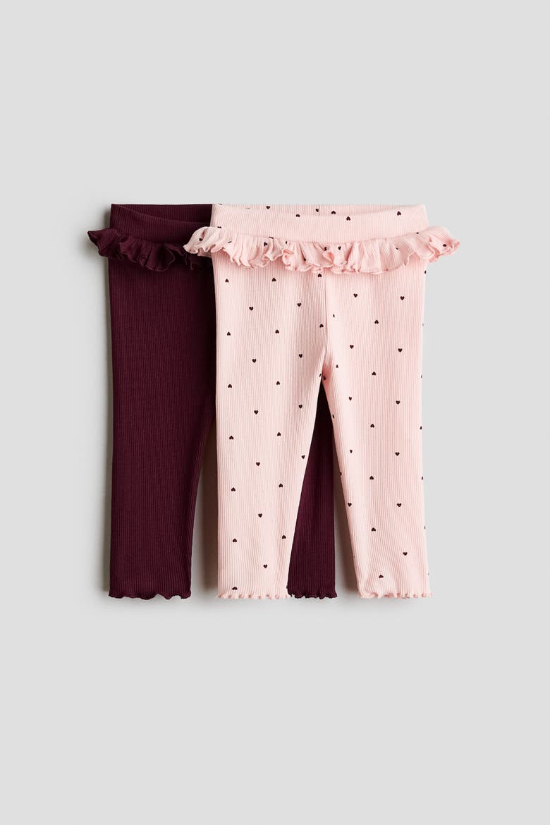 2-pack Ruffle-trimmed Leggings, Main, color, Dark red/hearts