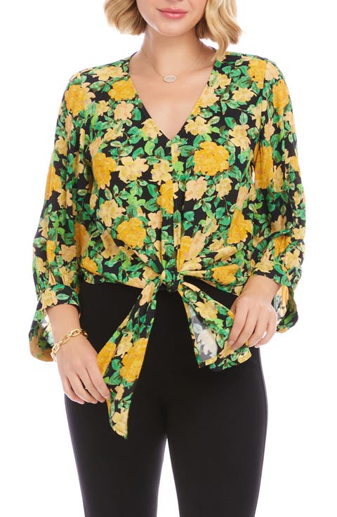 Floral Print Tie Front Top