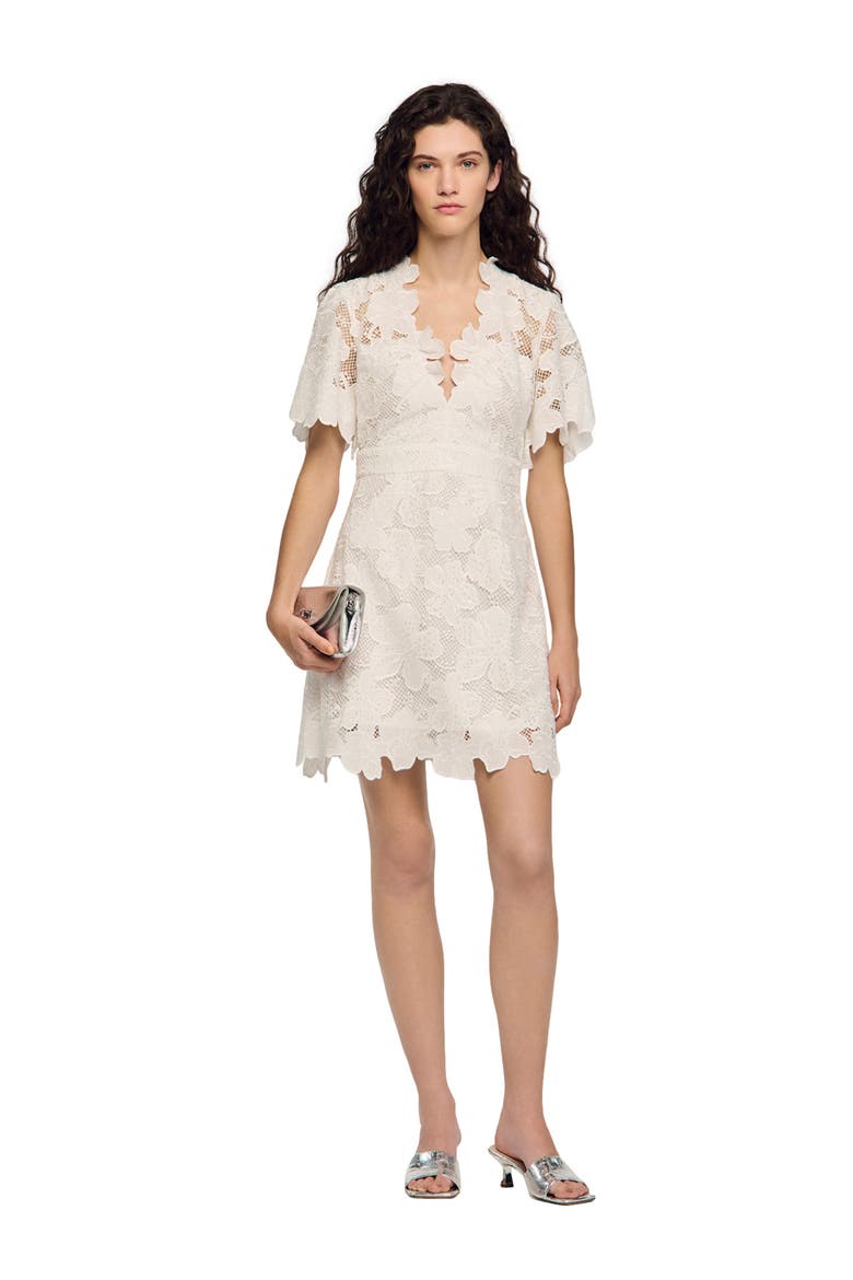 Flower print short dress, Alternate, color, White