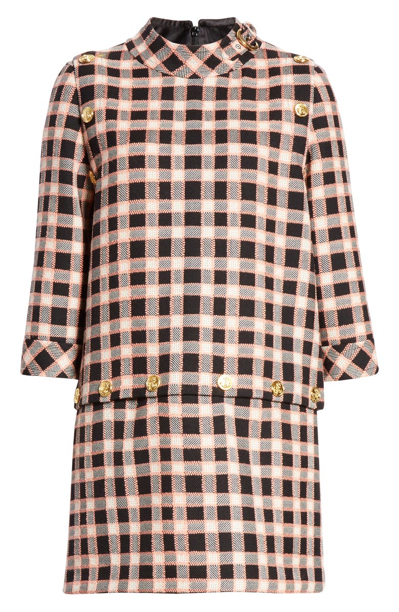 Gucci Convertible Plaid Wool Shift Dress, Main, color,