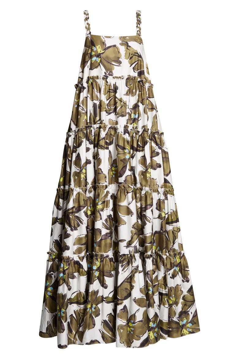 Oasis Horizon Floral Tiered Cotton Maxi Sundress, Alternate, color, HORIZON OLIVE FLORAL