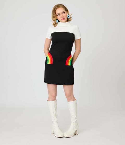 Mock Neck Patch Pocket Shift Dress