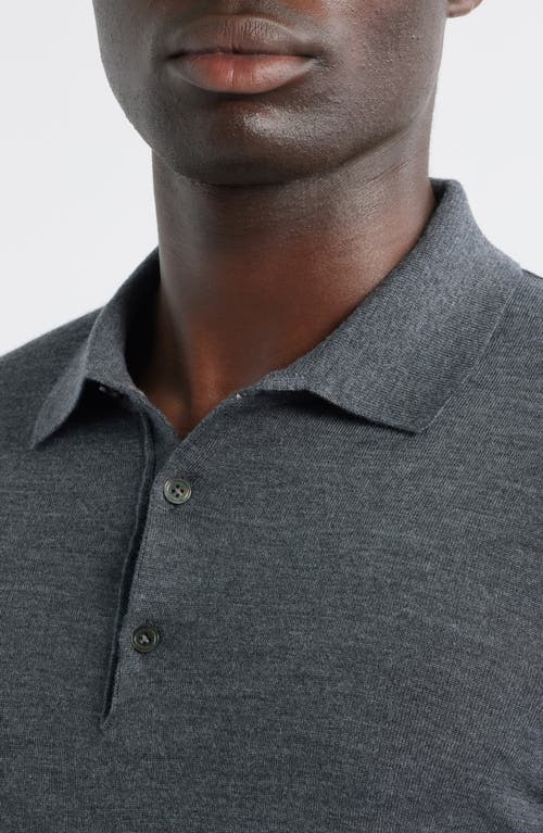 Jack Victor Long Sleeve Wool & Silk Polo Sweater In Gray