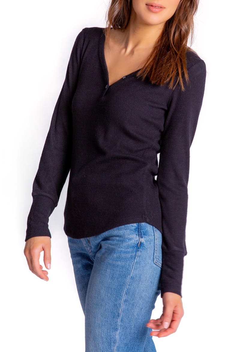 Rib Henley, Alternate, color, BLACK