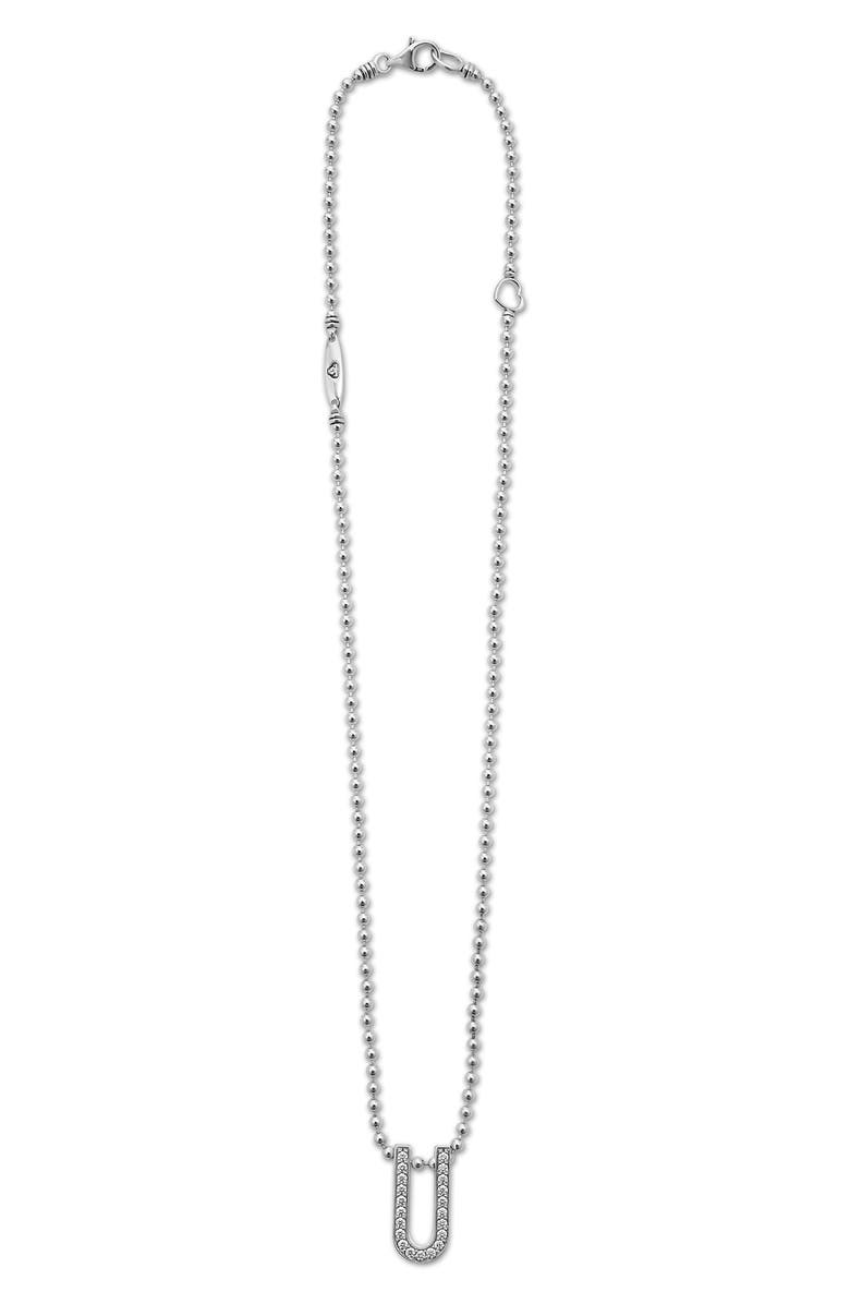 LAGOS Caviar Spark Large Linear Pavé Diamond Pendant Necklace, Alternate, color, Silver