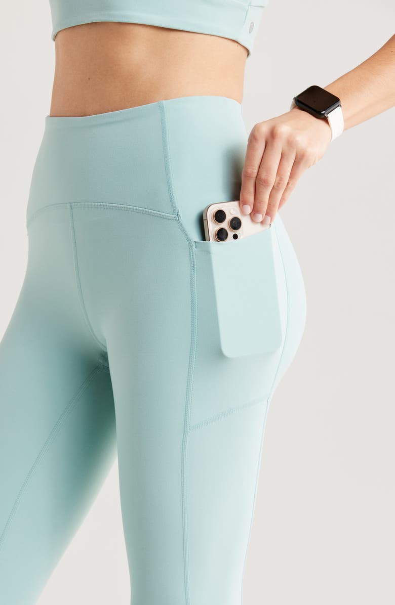 Zella Studio Luxe High Waist Pocket 7/8 Leggings, Alternate, color, Teal Aquifer