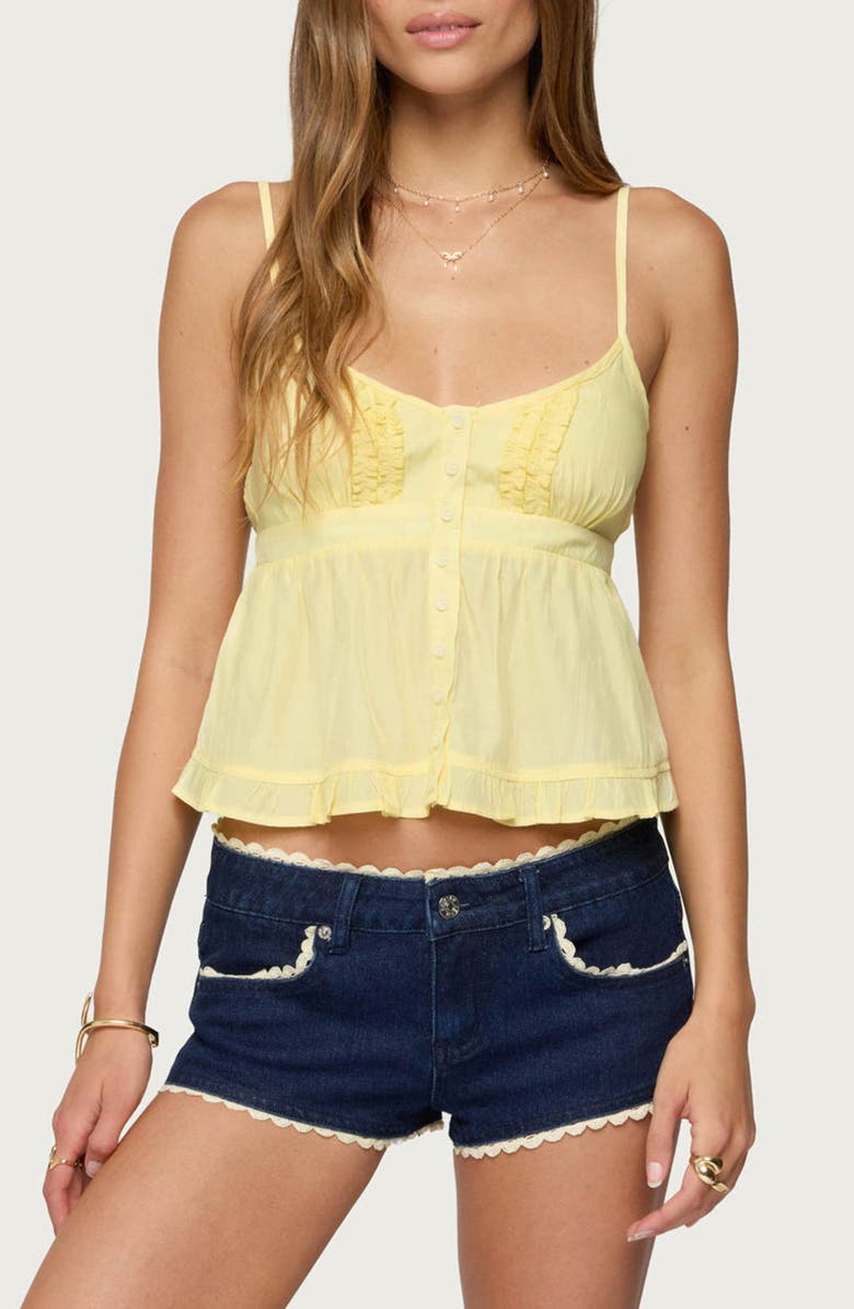 EDIKTED Halsey Ruffle Babydoll Camisole, Main, color, Yellow